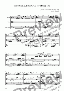 page one of Sinfonia No.4 BWV.790 for String Trio