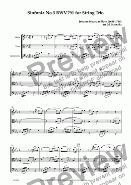 page one of Sinfonia No.5 BWV.791 for String Trio