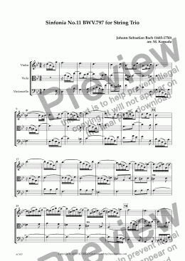 page one of Sinfonia No.11 BWV.797 for String Trio