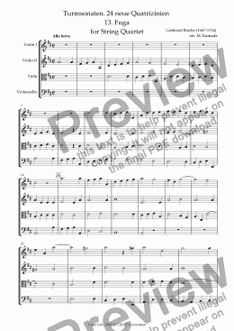 page one of Turmsonaten. 24 neue Quatrizinien 13. Fuga for String Quartet