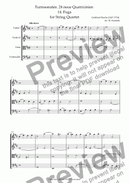 page one of Turmsonaten. 24 neue Quatrizinien 14. Fuga for String Quartet