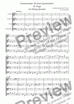 page one of Turmsonaten. 24 neue Quatrizinien 18. Fuga for String Quartet