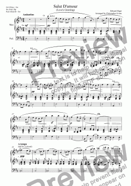 page one of Salut D’amour Arranged for Organ Solo