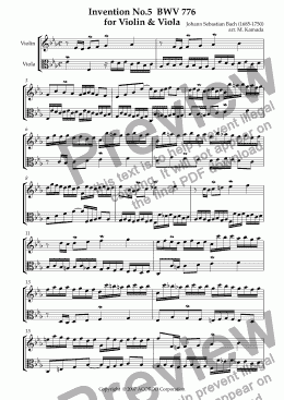 page one of Invention No.5 BWV 776 for Violin & Viola