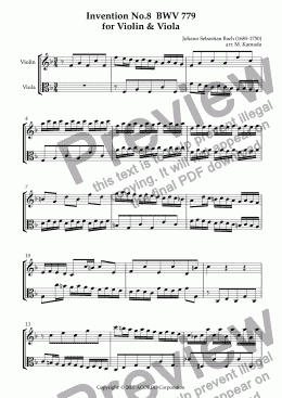 page one of Invention No.8 BWV 779 for Violin & Viola