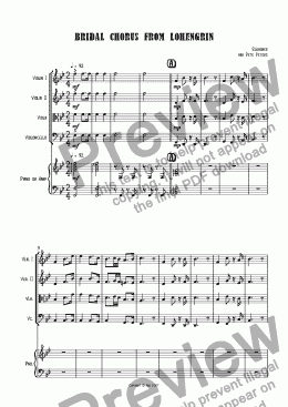 page one of Bridal Chorus from Wagner’s Lohengrin [string 4tet + opt Piano]