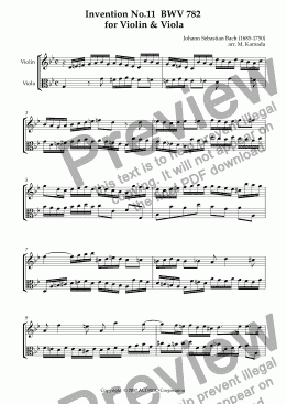 page one of Invention No.11 BWV 782 for Violin & Viola