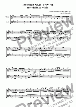 page one of Invention No.15 BWV 786 for Violin & Viola