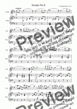 page one of Paganini Sonata Op.3 No.6 for Violin and Piano