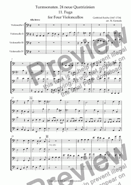 page one of Turmsonaten. 24 neue Quatrizinien 11. Fuga for Four Violoncellos