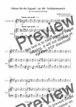 page one of Album für die Jugend - op. 68 - Soldatenmarsch - arr. for Clarinet and Piano