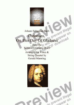 page one of Reliquary of Sacred Music - Bach, J.S.- Christians, On This Day Of Gladness from the Schemelli Gesang-buch - arr. for High Voice & String Quartet  by Gerald Manning