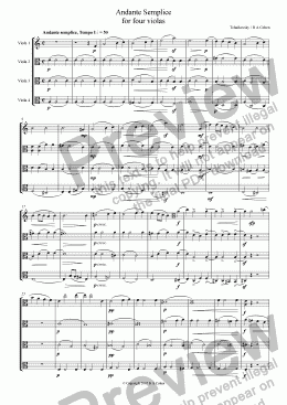 page one of Tchaikovsky/Cohen - ANDANTE SEMPLICE - for viola quartet