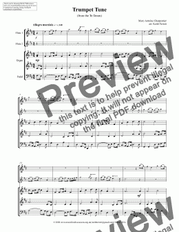 page one of Prelude from the Te Deum(Eurovision Song Contest Theme) for two Flutes  & Organ w pedals