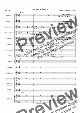 page one of Joy to the World (for Choir w/organ, brass & Perc. acc.)