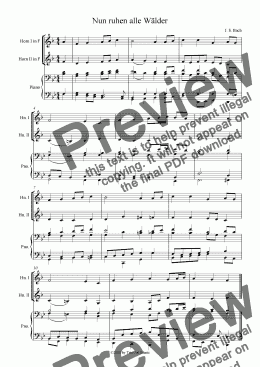 page one of Nun ruhen alle Waelder - For 2 Horns and Piano