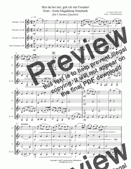 page one of Bach - Bist du bei mir, geh ich mit Freuden' (for Clarinet Quartet)