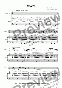 page one of Bolero   (Soprano Sax and Piano)