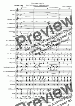 page one of Liebesmelodie  Solo für 2 Trompeten u. Blasorchester