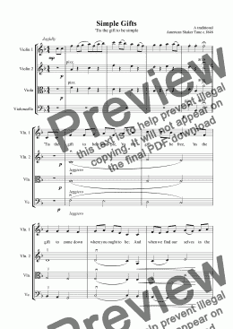 page one of Simple Gifts - Shaker Melody - Unity Wedding Candle Download String Quartet Sheet Music