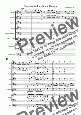 page one of Vivaldi Concerto for 4 Violins in D major Op.3 No.1