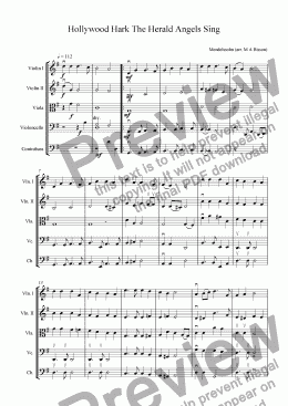 page one of Hollywood Hark The Herald Angels Sing, a Christmas String Orchestra arrangement