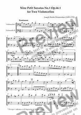 page one of Nine Petit Sonatas No.1 Op.66-1 for Two Violoncellos
