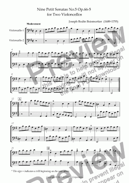 page one of Nine Petit Sonatas No.5 Op.66-5 for Two Violoncellos