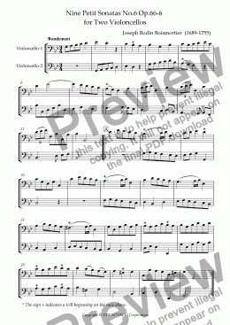 page one of Nine Petit Sonatas No.6 Op.66-6 for Two Violoncellos