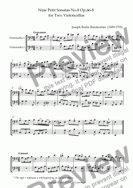 page one of Nine Petit Sonatas No.8 Op.66-8 for Two Violoncellos
