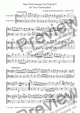 page one of Nine Petit Sonatas No.9 Op.66-9 for Two Violoncellos