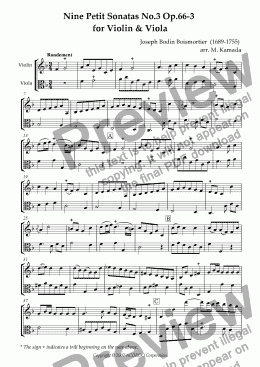 page one of Nine Petit Sonatas No.3 Op.66-3 for Violin & Viola