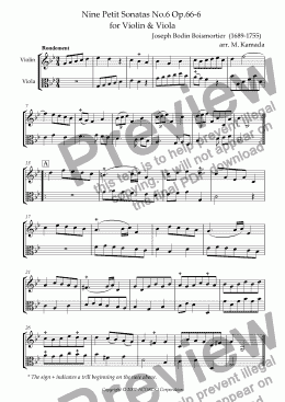 page one of Nine Petit Sonatas No.6 Op.66-6 for Violin & Viola