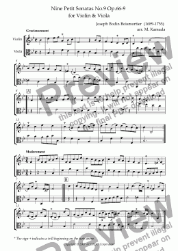 page one of Nine Petit Sonatas No.9 Op.66-9 for Violin & Viola