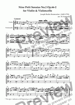 page one of Nine Petit Sonatas No.2 Op.66-2 for Violin & Violoncello