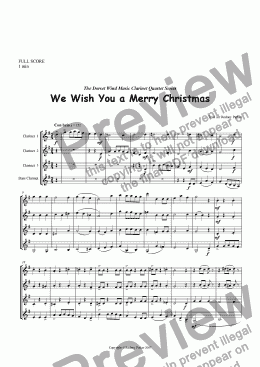 page one of We Wish You A Merry Christmas arr for Clarinet Quartet