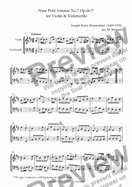 page one of Nine Petit Sonatas No.7 Op.66-7 for Violin & Violoncello