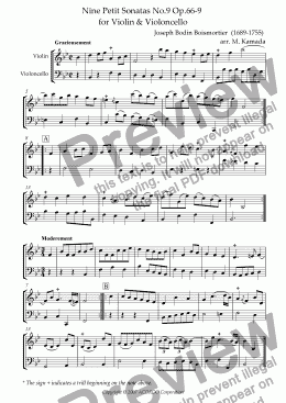 page one of Nine Petit Sonatas No.9 Op.66-9 for Violin & Violoncello