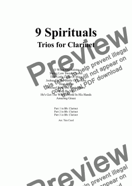 page one of 9 Spirituals. Trios For Clarinet