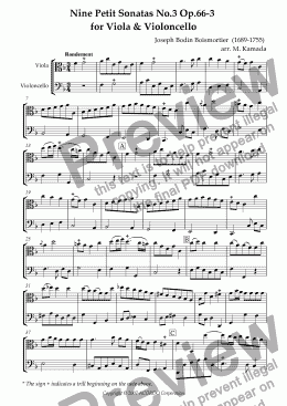 page one of Nine Petit Sonatas No.3 Op.66-3 for Viola & Violoncello