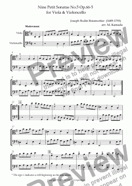 page one of Nine Petit Sonatas No.5 Op.66-5 for Viola & Violoncello