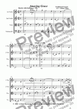 page one of Amazing Grace   (String Quartet)