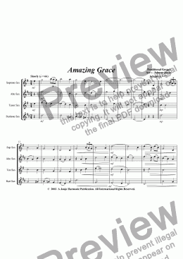page one of Amazing Grace   (Saxophone Quartet)