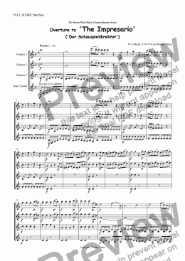 page one of Overture to 'The Impresario'  arr for Clarinet Quartet