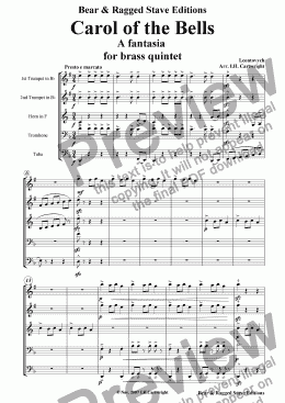 page one of Carol of the Bells - a fantasia for brass quintet