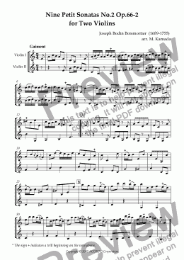 page one of Nine Petit Sonatas No.2 Op.66-2 for Two Violins