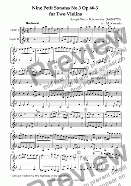 page one of Nine Petit Sonatas No.3 Op.66-3 for Two Violins