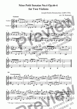 page one of Nine Petit Sonatas No.4 Op.66-4 for Two Violins