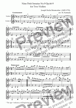 page one of Nine Petit Sonatas No.9 Op.66-9 for Two Violins