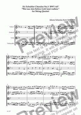 page one of Six Schubler Chorales No.3 BWV647 "Wer nur den lieben Gott lasst walten." for String Quartet